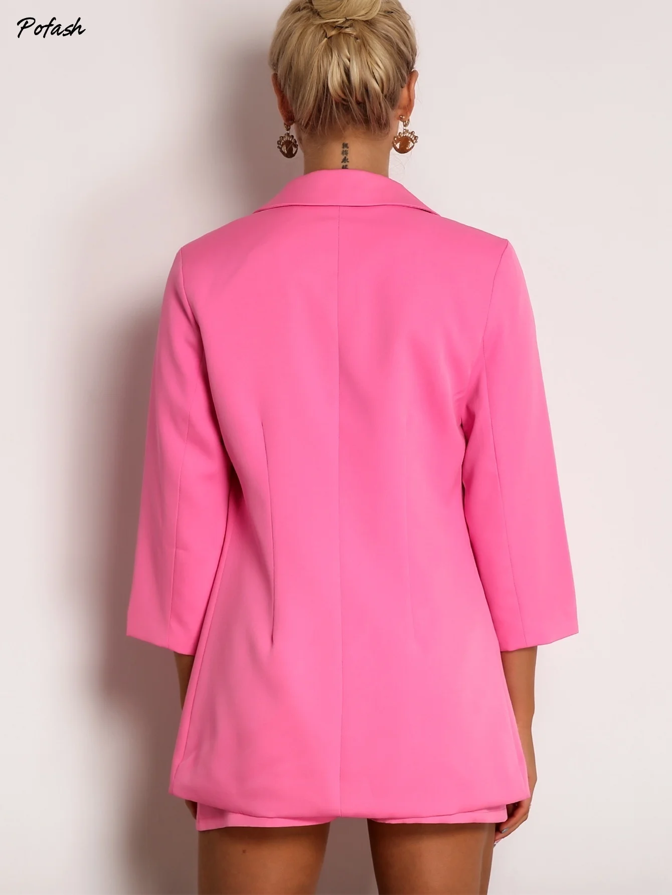 Joyfunear Notched Collar Blazer & O-ring Detail Shorts Set Joyfunear Notched Collar Blazer & O-ring Detail Shorts Set