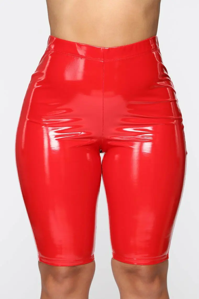 Модные сексуальные женские шорты эластичные блестящие шорты из искусственной кожи облегающие брюки с высокой талией уличная одежда - Цвет: Красный
