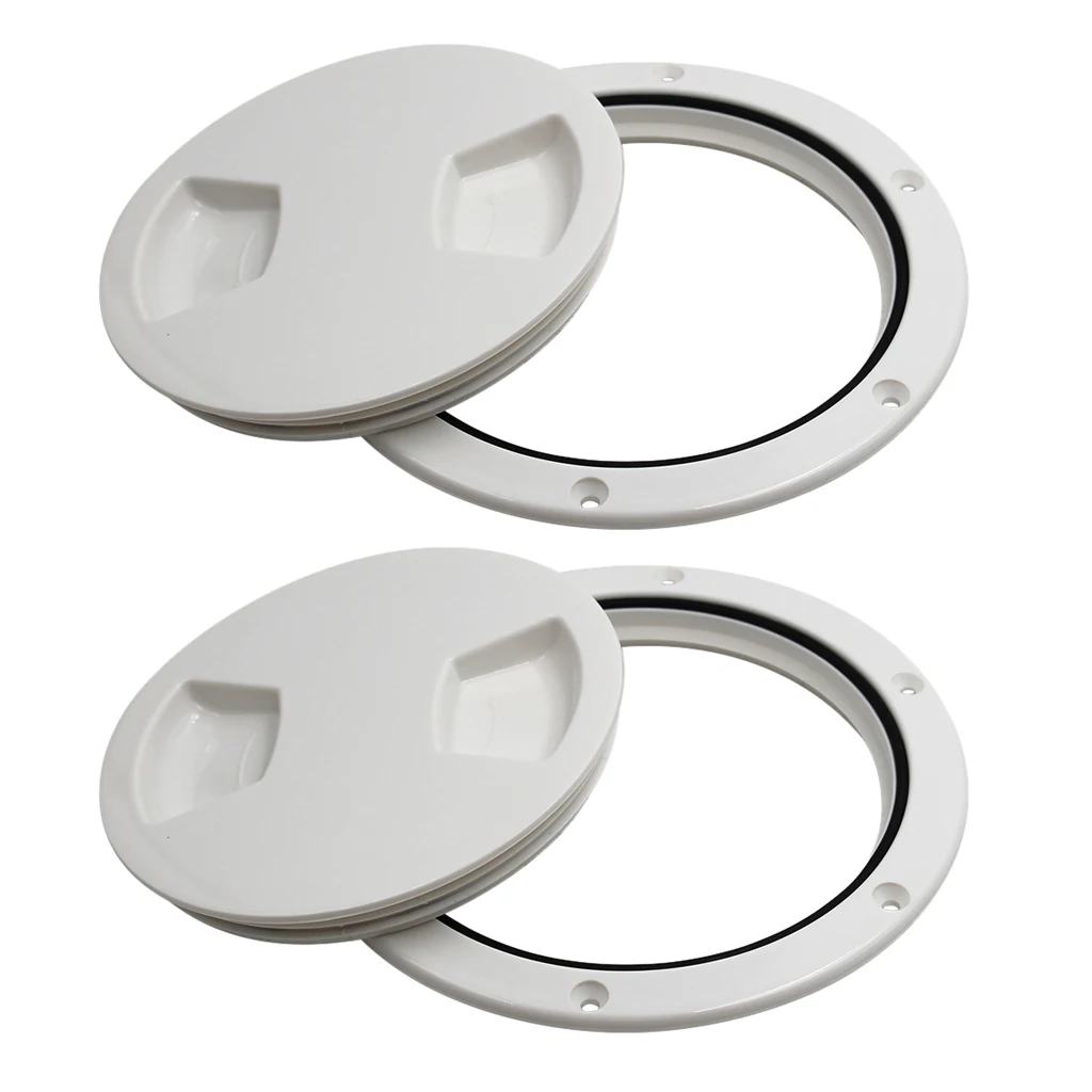 2pcs RV Boat Round Non Slip Inspection Hatch Marine Deck Plate Access, Plastic, White, 5-1/2 Inch