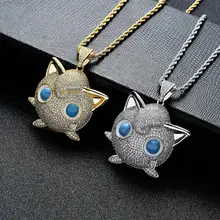 Хип хоп микро проложить AAA кубический цирконий Bling Iced Out Pokemon Jigglypuff Подвески ожерелье для мужчин Rapper ювелирные изделия Прямая