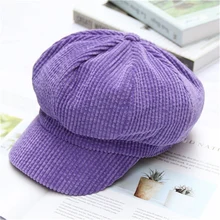 Вельветовые Восьмиугольные шляпы для женщин, одноцветные Восьмиугольные шапочки в стиле ретро, мягкая Кепка с козырьком, женские зимние шапки