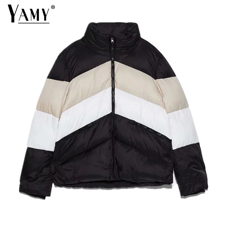 Online Chaqueta de moda de invierno femenina parka gruesa cálida corta chaqueta de invierno acolchada vintage de Corea chaquetas de invierno de color de las mujeres chaqueta de bloque