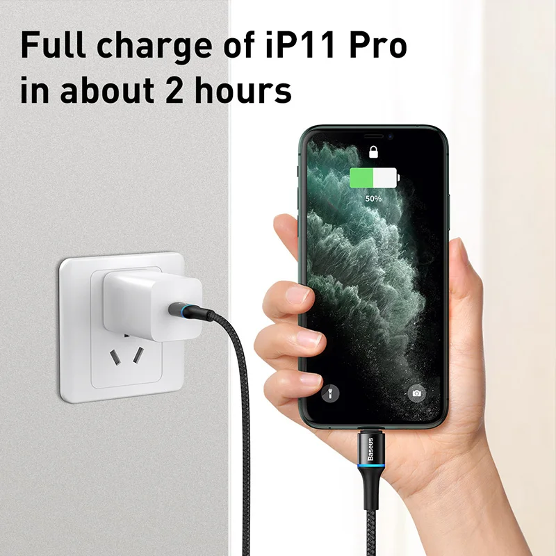 Baseus 18W LED Type C Cable for iPhone Lighting Quick Charging for iPhone 11 pro max 5
