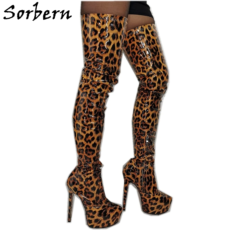 Sorbern Leopard Patent Long Boots Women Platform High Heels Stretchy Size 5 Women Shoes Boots Female Women Shoes 2020 Custom Sorbern Leopard Patent Long Boots Women Platform High Heels Stretchy Size 5 Women Shoes Boots Female Women Shoes 2020 Custom