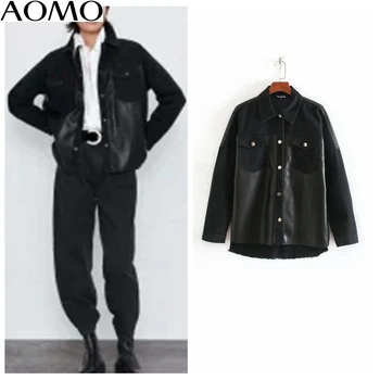 

AOMO 2020 fashion women fashion black faux leather patchwork oversized jackets tassels 2020 boy friend style coat tops CE134A