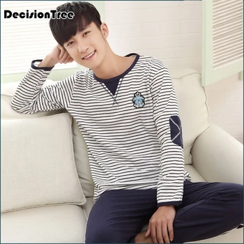 

2020 cotton couple pajamas set cute cartoon o neck long sleeve sleepwear soft leisure pajama for male and female lovers