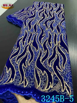 

NIAI Royal Blue Nigerian Lace Fabrics African Lace Fabric Heavy High Quality Velvet Lace With Sequins French Lace Fabric XY3245B