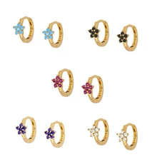 

925 Sterling Silver Small Flower Zircon Hoop Earrings Women Minimalist INS Colorful CZ Round Circle Earrings Gold Jewelry