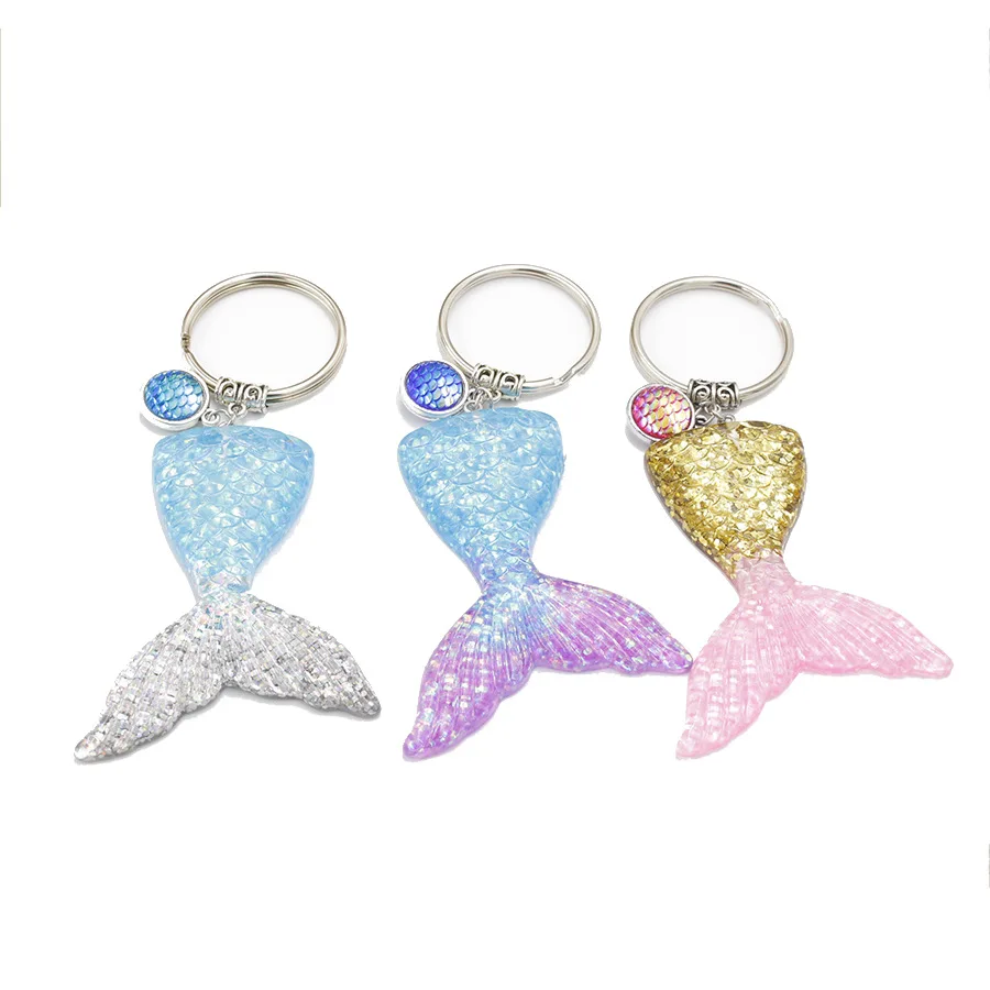 

Fishtail Key chain Cartoon Color Sequined keychains Decoration For lady Bag Car keyring Children's school Bag Accessories Gifts