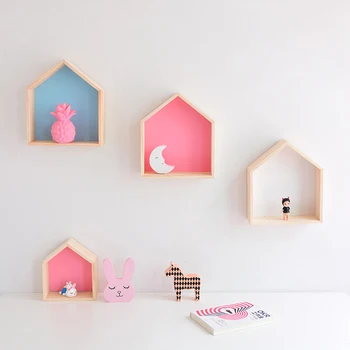 

Nordic Wooden Storage Rack Box House Shaped Decorative Wall Hanging Shelf Living Room Storage Holders Organizer JPDZS1032