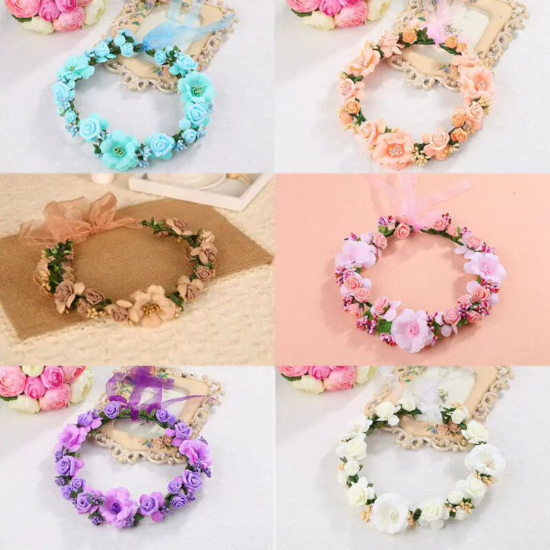 Newly Women Ladies Girl Sweet Princess Headband Floral Crown Flower Hairband Wedding Party Hair Garland Summer