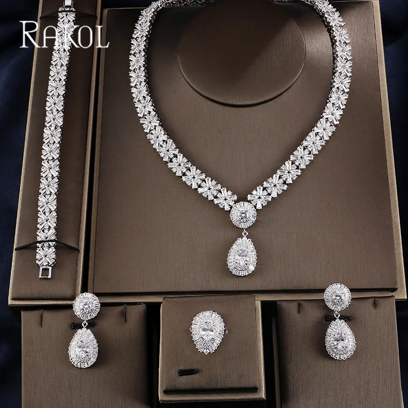 Эксклюзивное роскошное колье RAKOL Дубай белого цвета с кубическим цирконием