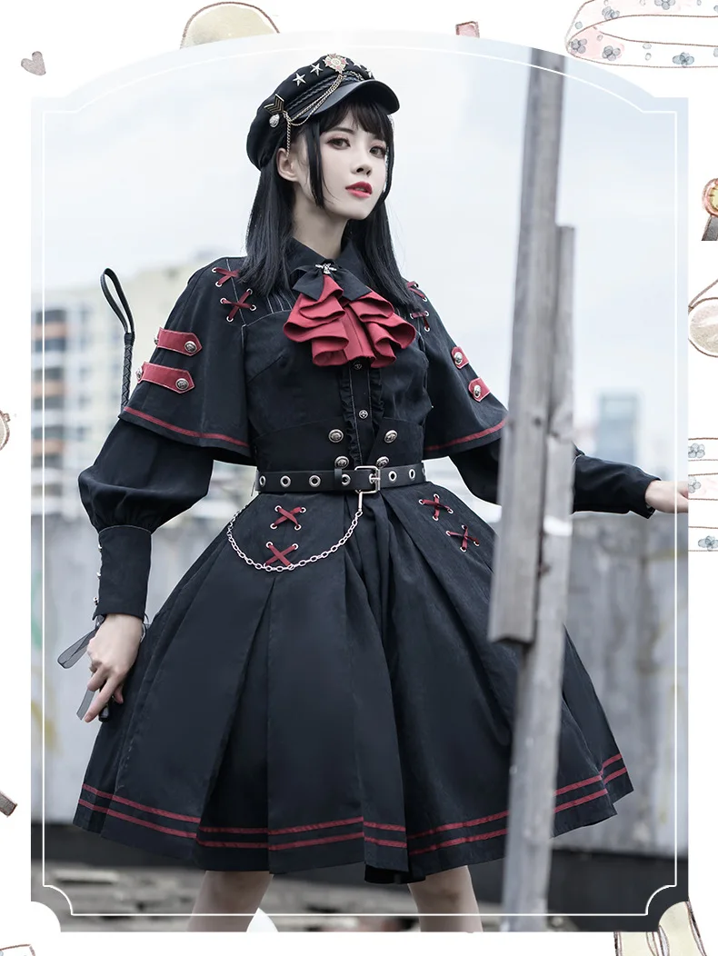 Primavera estilo do exército lolita mini vestido