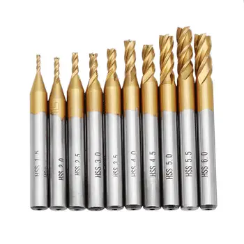 

10pcs Titanium Coating 1.5-6.0mm HSS 4 Flute End Mill Cutter 6mm Shank CNC Drill Bits