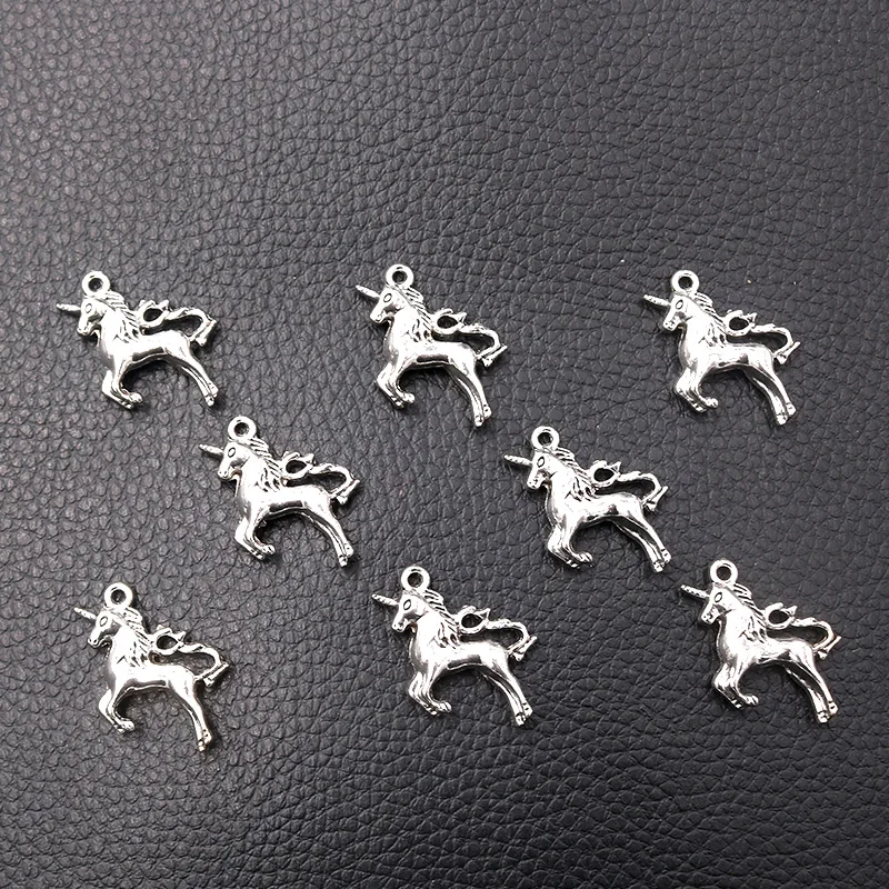 

8pcs/lot Silver Plated Unicorn Charm Metal Pendants Necklaces Bracelets DIY Charms for Jewelry Making Accessories 22*23mm P391