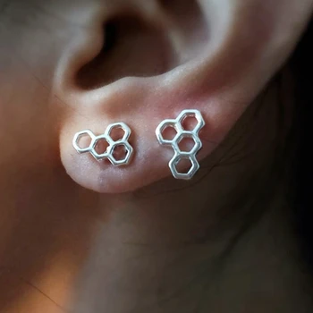 

Cute Honeycomb Stud Earrings For Women Girl Geometric Jewelry Stainless Steel Rose Gold Bee Hexagon Beehive Earrings