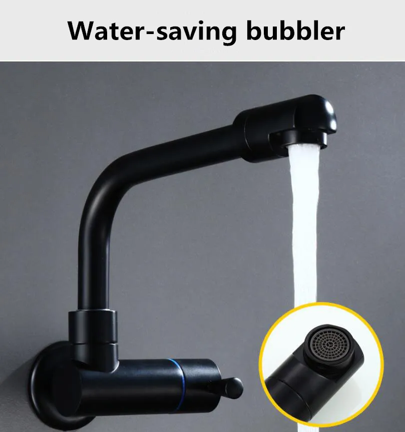 G1 / 2 Matt Black Brass Single Cold Water Tap Wall Mounted Bathroom Basin Faucet Mop Pool Tap 360 ° rotation Outdoor Balcony Tap