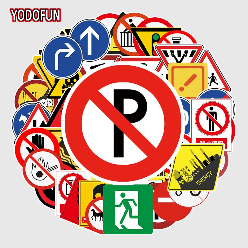 Pegatinas de estilo señal de advertencia de tráfico para niños, pegatinas impermeables de PVC para Skateboard, guitarra, equipaje, motocicleta, 20/30/50 Uds.