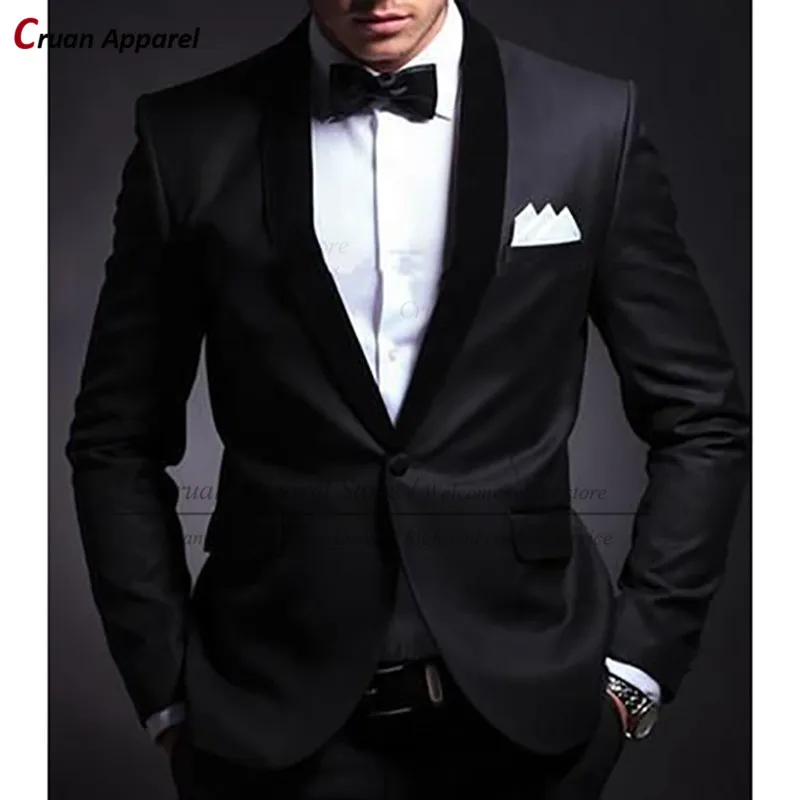 

(One Blazer) 2022 Newest Black Men's Blazer Wedding Classic Formal Gentleman Suit Jacket Velvet Shawl Lapel Slim fit Male Coat