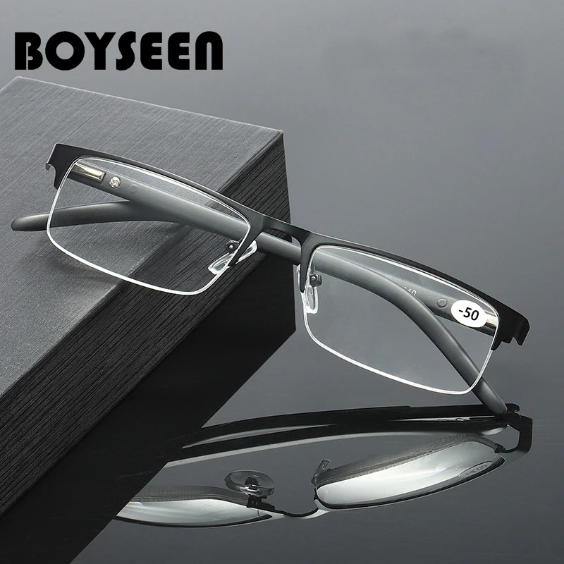 Myopia glasses BOYSEEN Titanium alloy Nearsighted Glasses Non spherical 12 Layer Coated Minus lenses Business Myopia Eyeglasses-0.5-1.0-1.25
