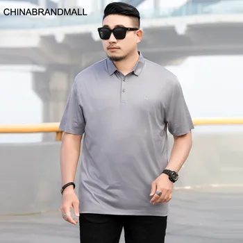 

Men Plus Fat Plus Size Business Leisure Solid Color Joker Lapel Short Sleeve T Shirt Male Dad Short Sleeve