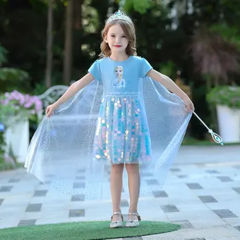 

Queen Of The Snow Elza Costume For Baby Girl Sequins Lace Dress Summer Kid Elsa Fantasy Princess Frock Child Up Disguise Tunic