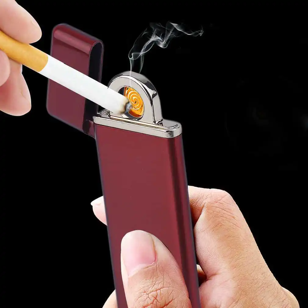 

USB Charging Lighter Windproof Double Arc Cigarette Lighter Novelty Metal Flameless Rechargeable Ultra-Thin G-Sensor Lighter