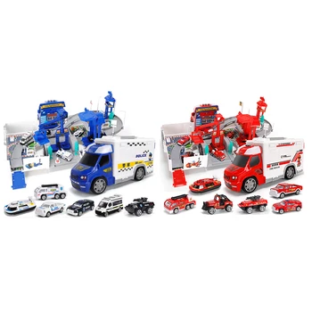 

2set 2In1 Railway Racing Tracks Electric Car Toys Parking Lot with Light Music Assemble Container Blue & Red