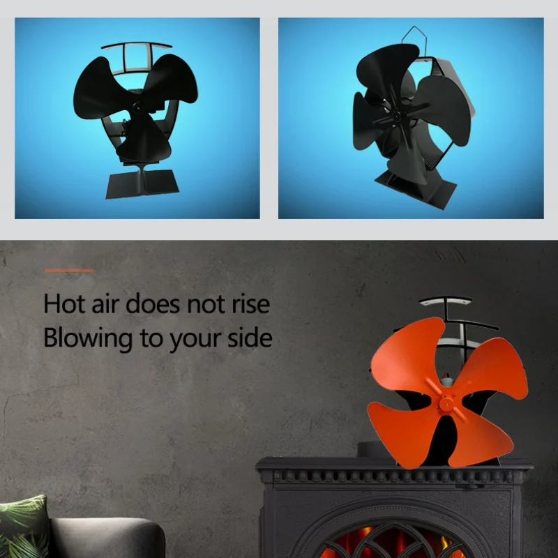 Black Fireplace 4 Blade Heat Powered Stove Fan komin Log Wood Burner Eco Friendly Quiet Fan Home Efficient Heat Distribution