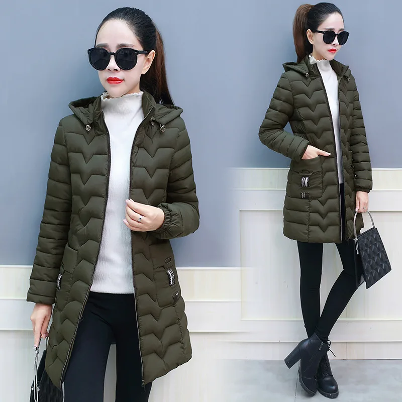 

2018 New Style Winter Cotton-padded Clothes Women's Mid-length down Jacket Cotton-padded Clothes Slim Fit Large Size Korean-styl