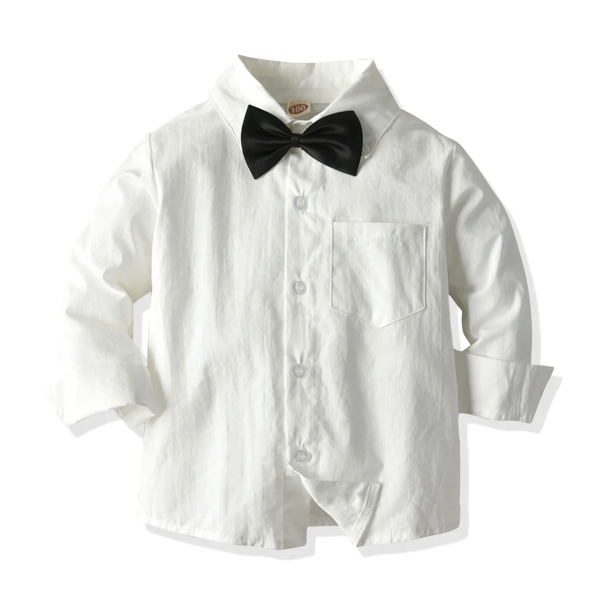 WLG 2 pieces children boy spring gentleman suit kids white full sleeve shirt with tie childre boy bib pants boy christmas suit