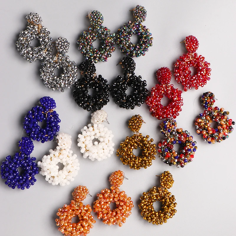 

FASHIONSNOOPS 9 Colors New Design Drop Earrings for Women Resin Beads Handmade Crystal Earring Big Earrings Vintage Jewelry Gift