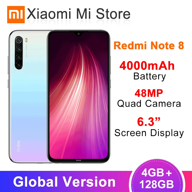 Xiaomi Redmi Note 8, глобальная версия, 4 Гб ОЗУ, 128 Гб ПЗУ, 48мп, задняя четырехъярусная камера, мобильный телефон Snapdragon 665, четыре ядра, 6,3 дюйма, 4000 мАч