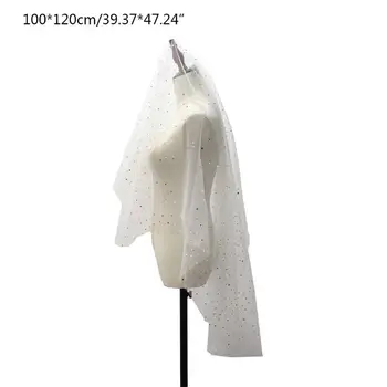

100x120cm One Layer Tulle Ivory Mid Length Wedding Veil Cover Face Gold Star Moon Sequins Bridal Photography Hair Accessories