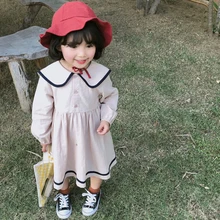 Новое Осеннее повседневное детское платье в морском стиле для маленьких девочек свободное платье с длинными рукавами детское платье принцессы для девочек