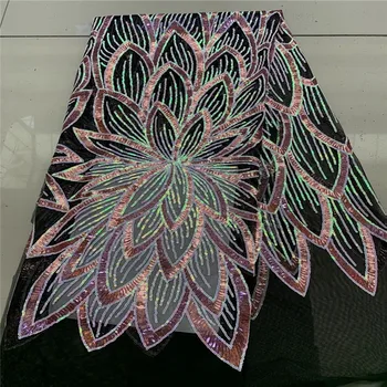 

2019 pink Luxury Fabric High Quality African Lace Fabric Hand mace sequins 3d Lace Fabric Nigerian Bridal Wedding Lace Fabric