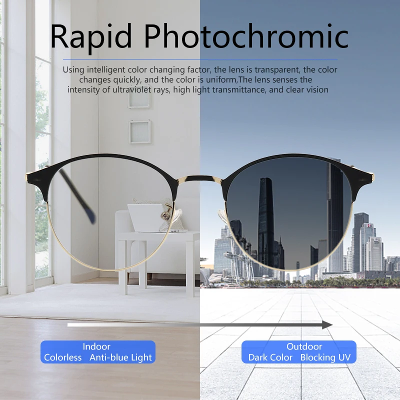 Gafas De protección contra luz azul fotocromáticas para hombre y mujer, lentes ópticas redondas, marco De gafas para ordenador, polarizadas 1