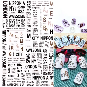 

3D Nail Sticker Mixed Patterns Self-adhesive Transfer Decals Monogram English Phrase Stickers Nail Art DIY Design Decoration
