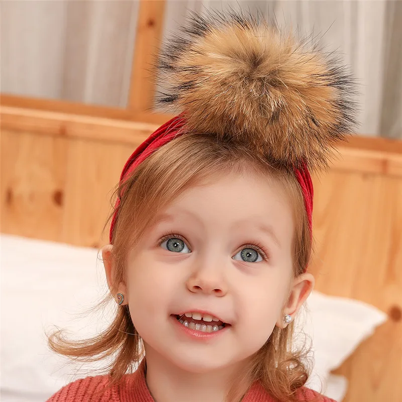 Детская повязка на голову для малышей, хлопковые повязки с узлом головная повязка в виде чалмы Pleuche, Шапка-бини из меха енота, заколки для девочек