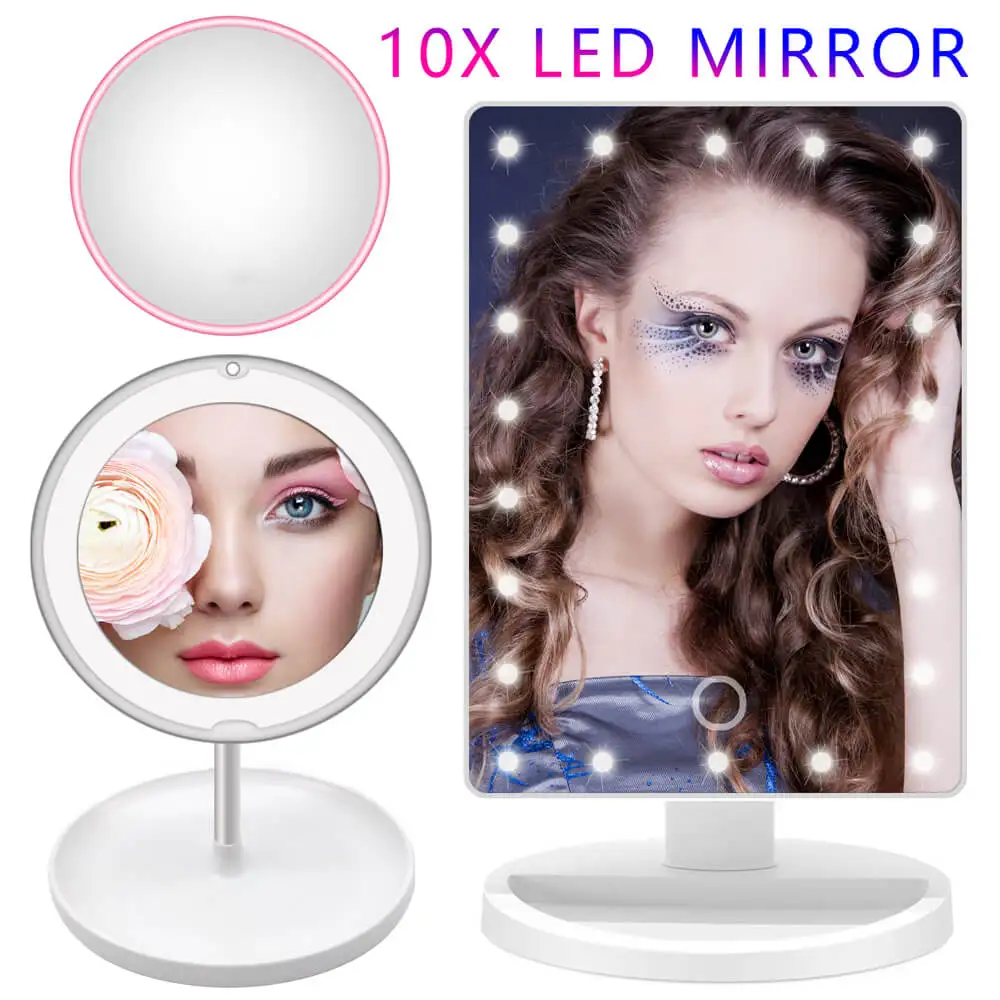 Увеличительный светодиодный светильник, зеркальная лампа для макияжа, 10X лупа, батарея, туалетное стекло, макияж, мини, для ванной, косметическая, для ванной, умная присоска