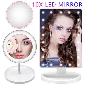 

Magnifying LED Light Makeup Mirror Lamp 10X Magnifier Battery Vanity Glass Make Up Mini Bath Cosmetic Bathroom Smart Suction Cup