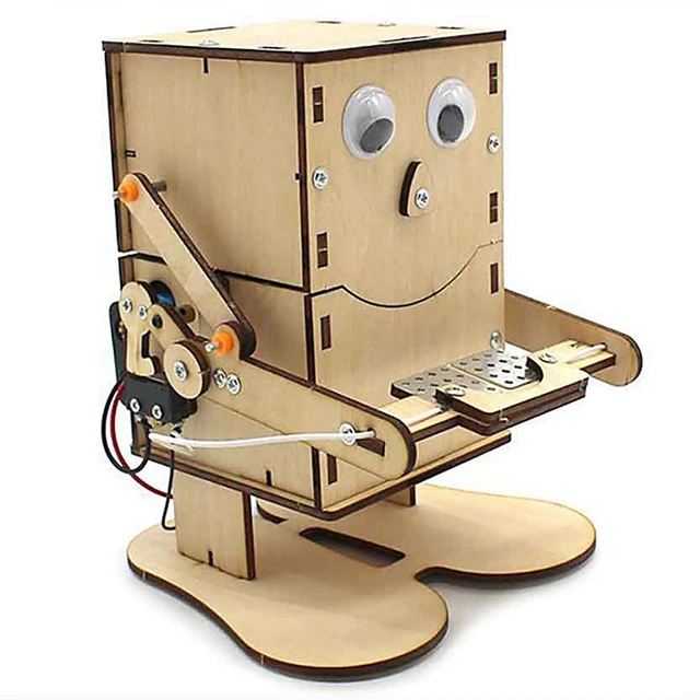 DIY Stem Toys Wood Model Coin Swallowing Robot Puzzle Toy Technology Science Education Kit Toys for Kids 3