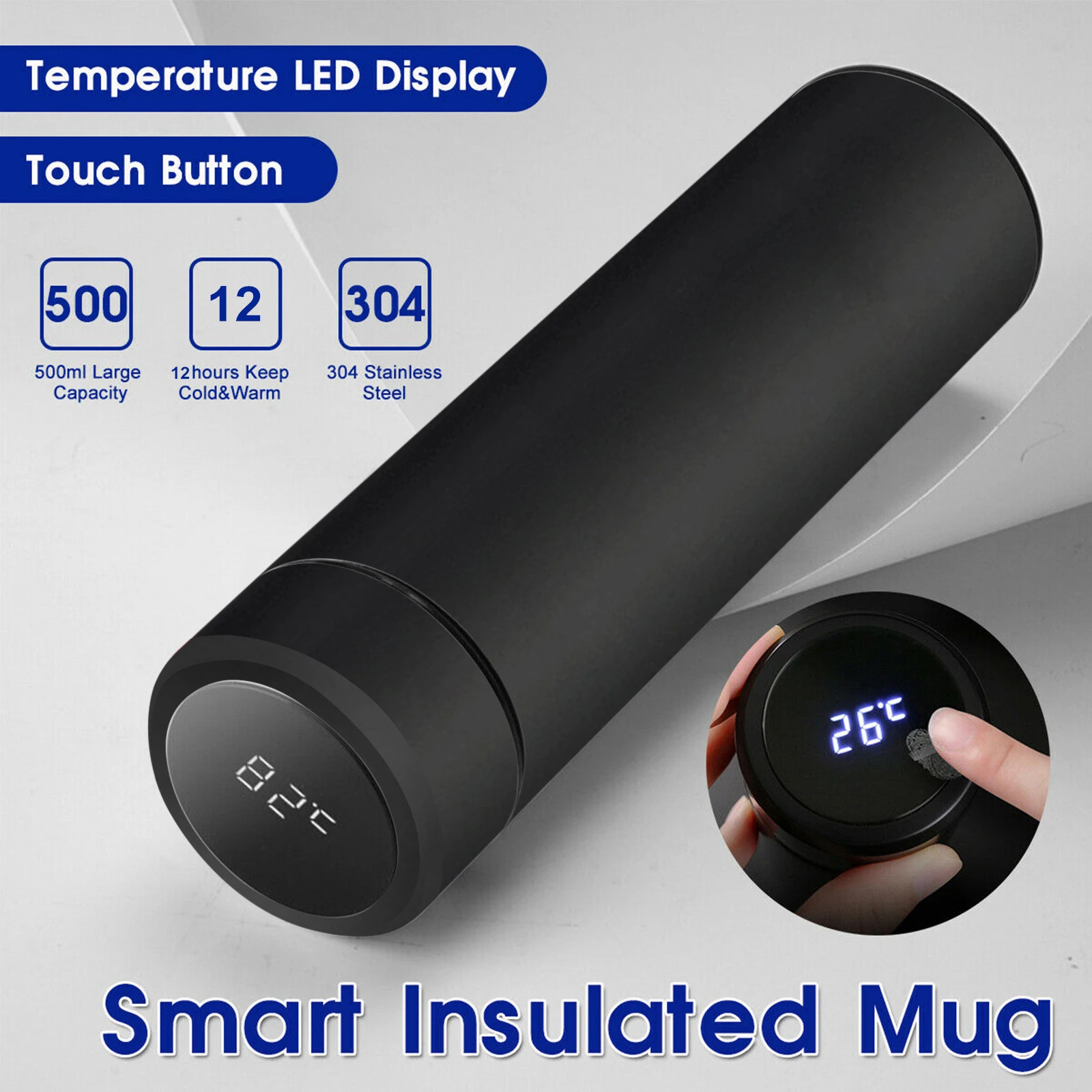 LED Display Vacuum Cup 500ML Insulated Mug Thermos Bottle Stainless Steel