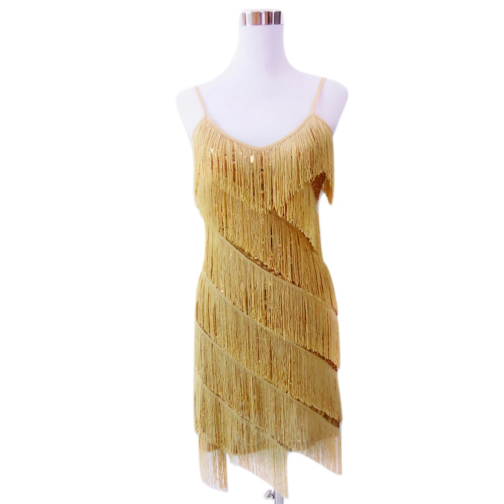 Сексуальное винтажное платье 1920s Great Gatsby, многослойное платье с бахромой, вечернее платье для латинских танцев, Маскарадные костюмы с c-образным вырезом, платье с блестками - Цвет: gold