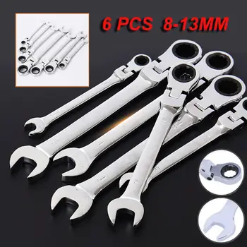 

6pcs Adjustable Ratchet Wrench Combination Spanner Set with Rachet Gears 8-13mm