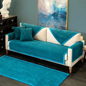 

Solid Modern European Leather Sofa Cushion Four Seasons Towel Cover Full Coverage Universal Winter Plush Non-slip Sofa Cover