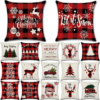 

1Pcs Christmas Deer Tree Black Red Plaid Pattern Cotton Linen Throw Cushion Cover Car Home Sofa Bed Decorative Pillowcase 40667
