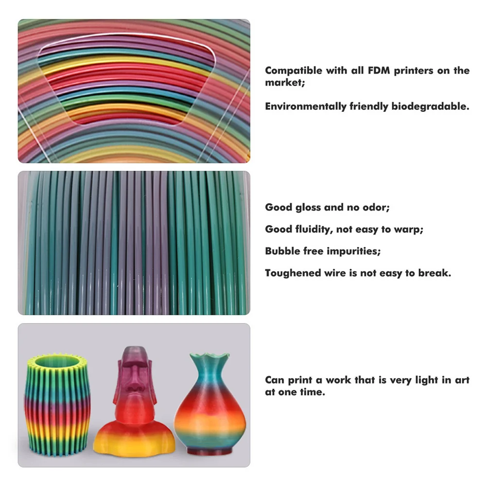 kywoo3D Rainbow Filament Multicolor PLA Filament for 3D Printing