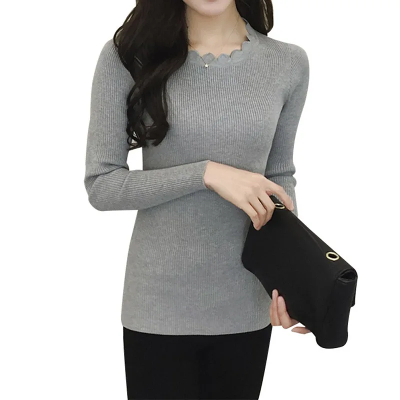 Women Sweater Pullover Basic Rib Knitted Cotton Tops Purfle Neck Jumper Long Sleeve Sweaters Warm Female Sweaters NS