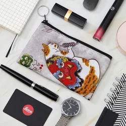 New Women And Men Ukiyo Cat Warrior Pattern Coin Purse Lady Girls Wallet Lipstick Canvas Bag With A Zipper Fashion Christmas